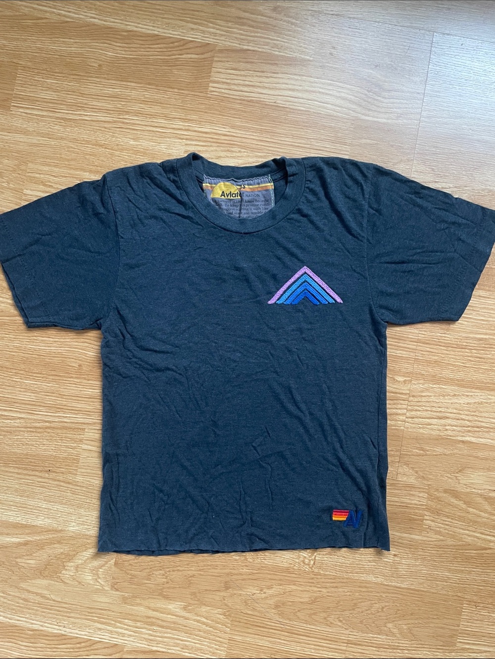 Aviator Nation Black Tee with Pink & Blue Chevron Chest Patch